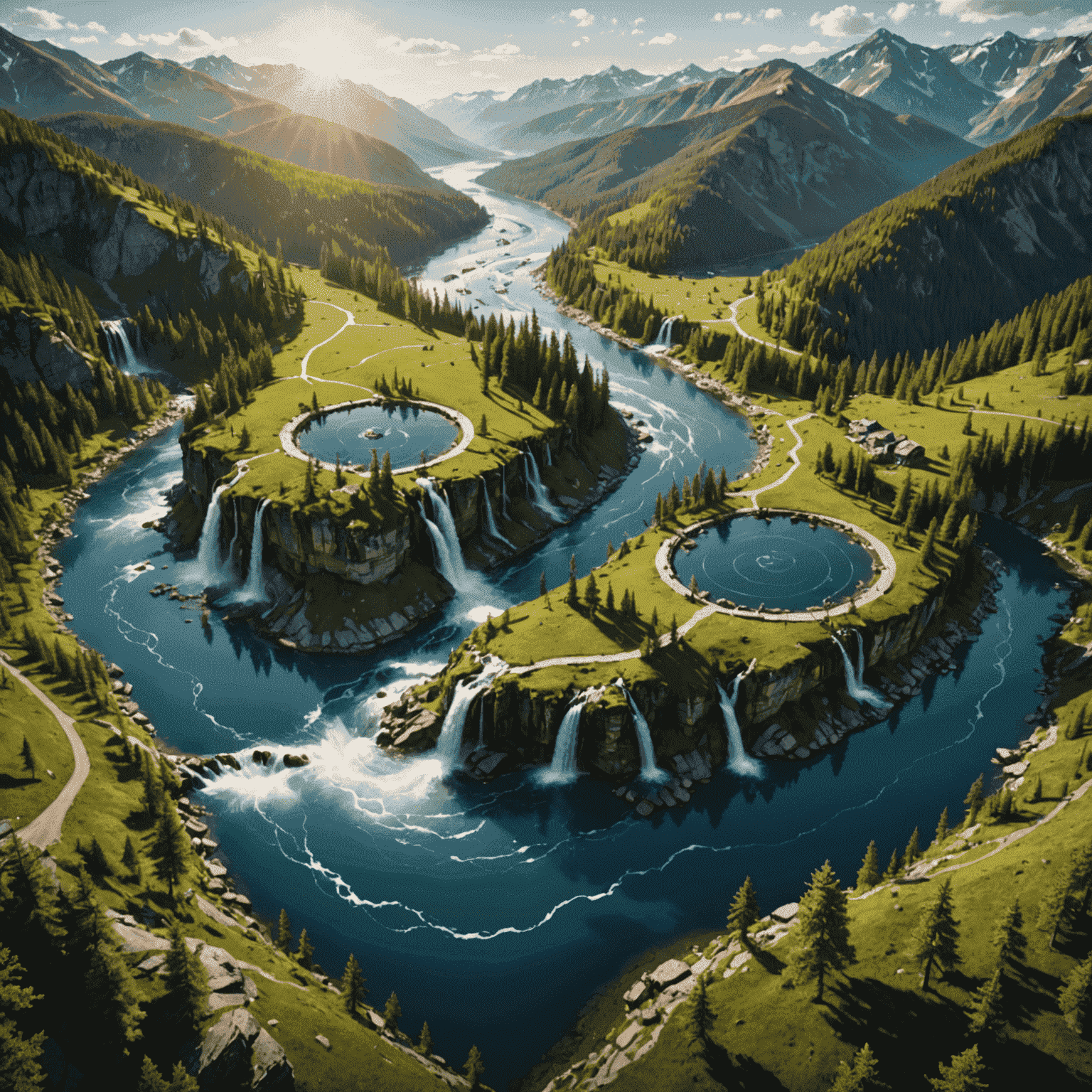 A digital representation of real-world assets flowing into a digital ecosystem, symbolizing the transformation of traditional assets into liquid digital forms