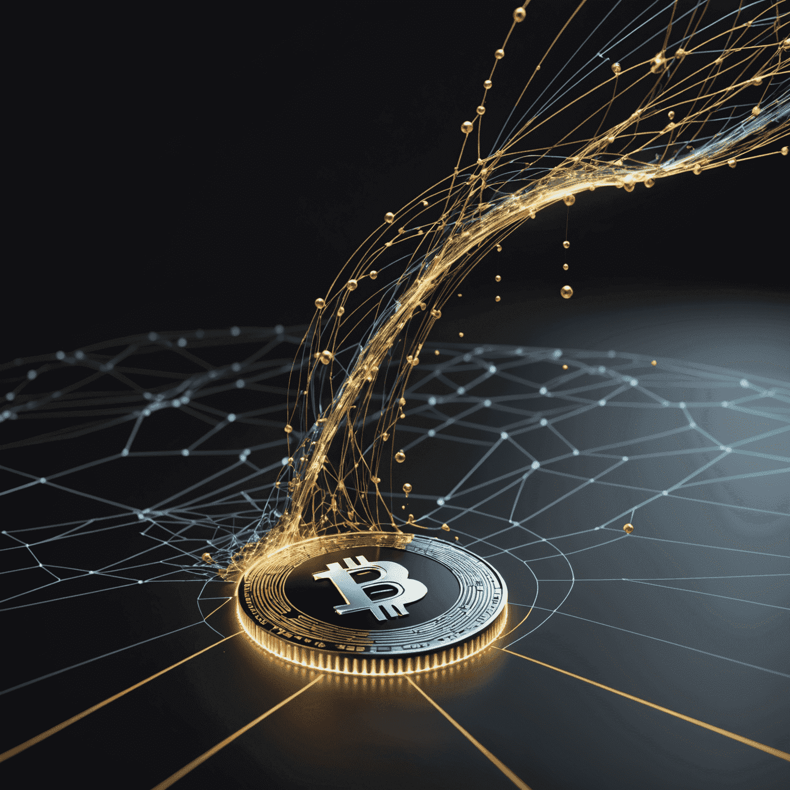 Visualization of Real-World Assets (RWAs) being transformed into digital tokens, with flowing lines representing increased liquidity